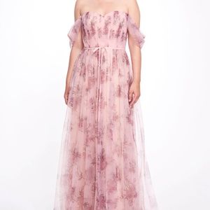 Marchesa Notte Bridesmaid Blush Floral Tulle Gown sz 0 Enna